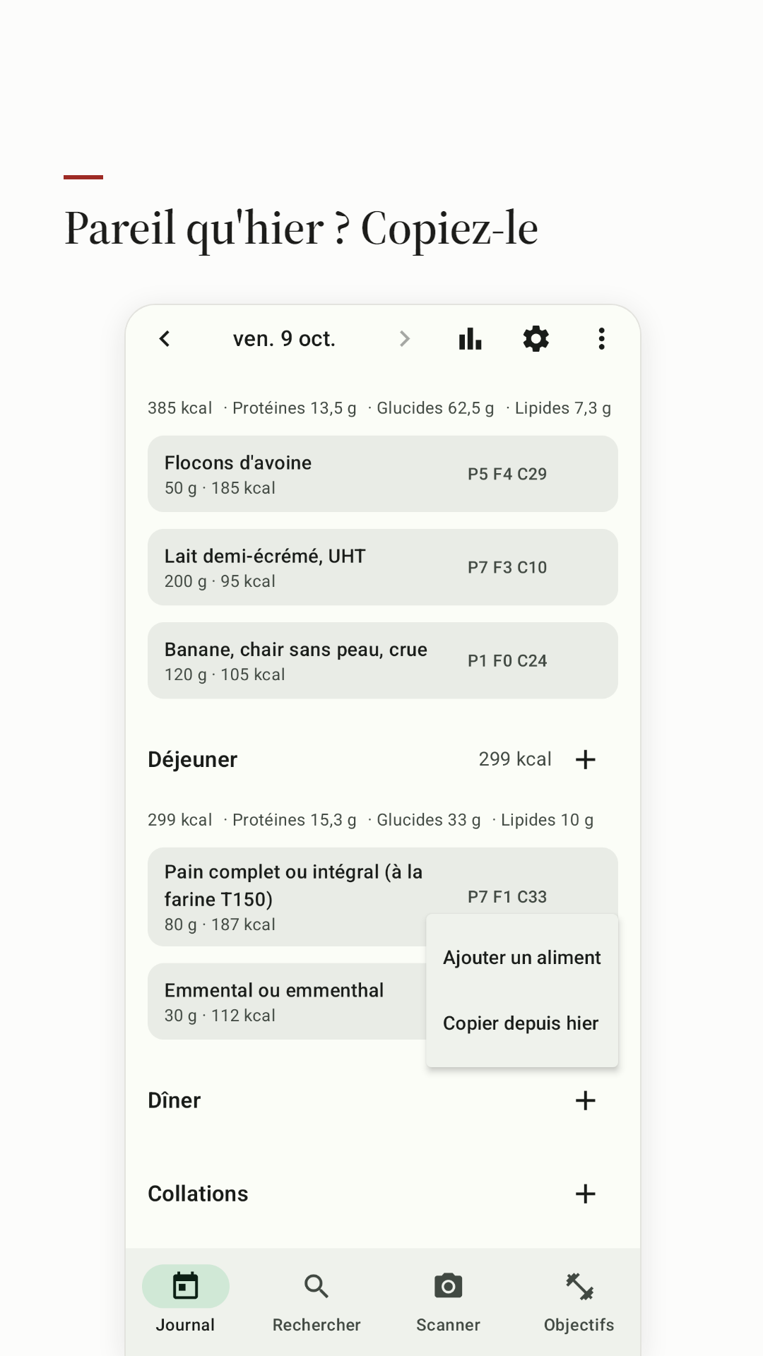 Copie du petit-déjeuner d’hier vers aujourd’hui.