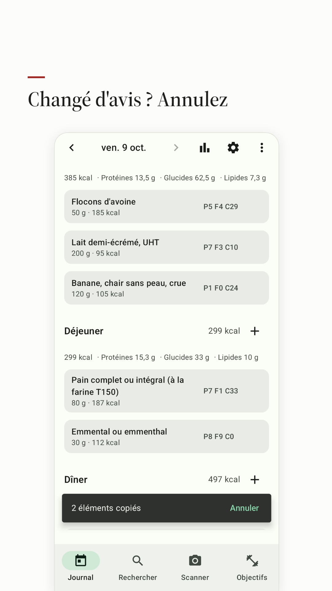 Une option d’annulation après une modification du journal.