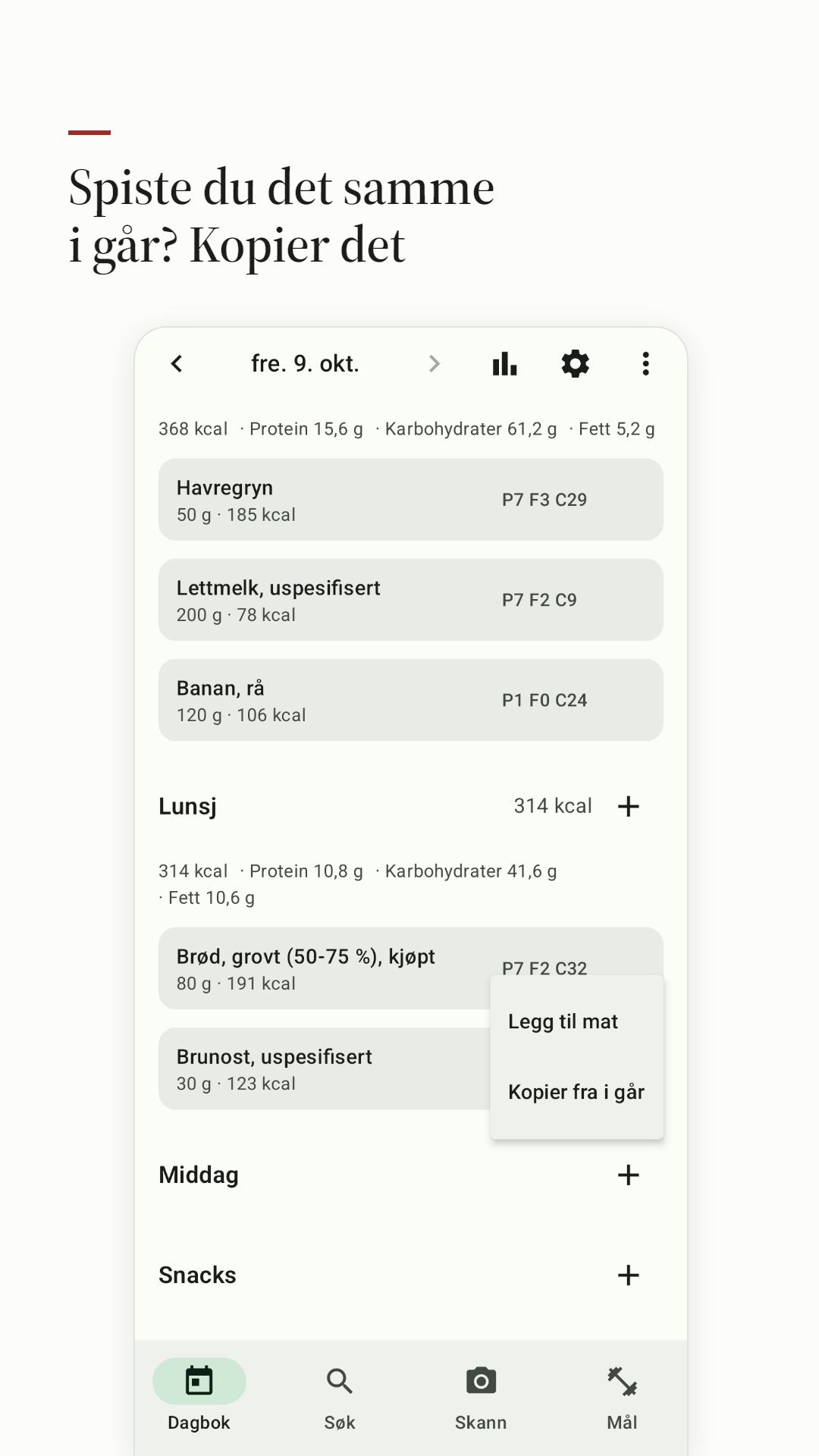 Gårsdagens frokost kopieres til i dag.