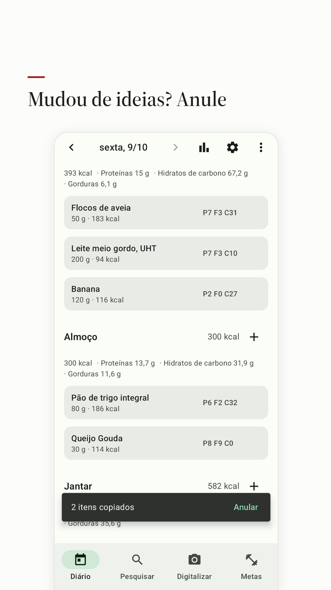 Uma opção de anular depois de uma alteração no diário.